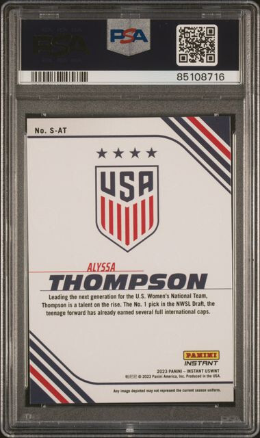 2023 Panini Instant USWNT Soccer Studio Alyssa Thompson RC card PSA 10 view 2