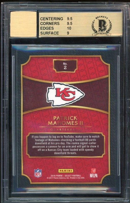 2016 Select '17 XRC Prizm #2 Patrick Mahomes Rookie BGS 9.5/10 Auto GEM MINT view 2