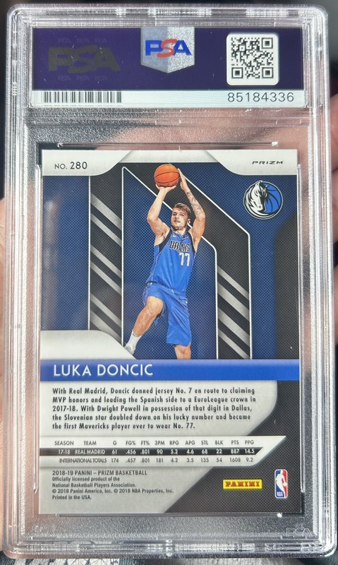 Luka Doncic 2018-19 Panini Prizm Silver #280 Auto PSA/DNA RC Signed Auto view 2