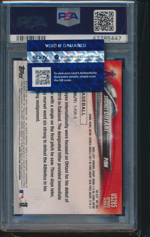 PSA 10 SHOHEI OHTANI/OTANI 2018 TOPPS UPDATE Rookie Debut LA ANGELS RC GEM MINT view 2