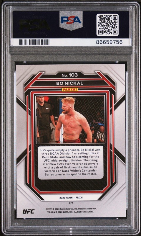 Graded 2023 Panini Prizm UFC Bo Nickal #103 Rookie RC UFC MMA Card PSA 10 Gem view 2