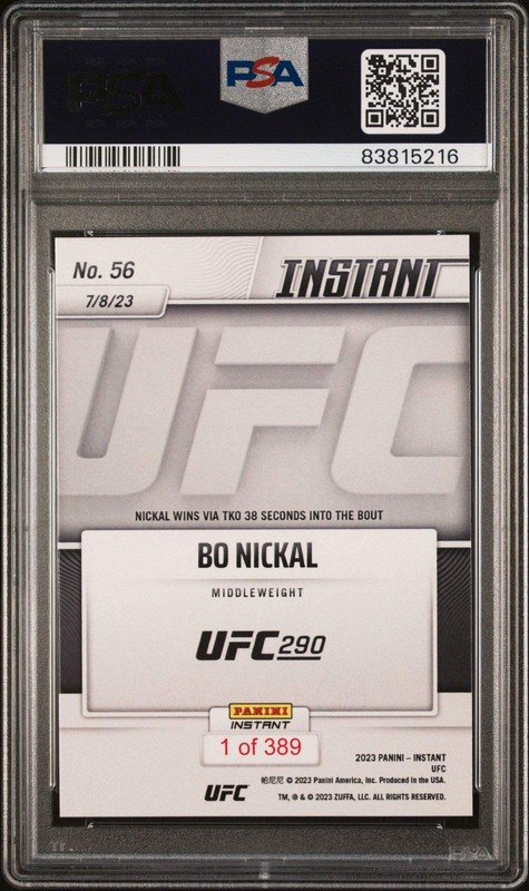 Graded 2023 Panini Instant UFC Bo Nickal #56 Rookie RC UFC MMA Card PSA 10 Gem view 2