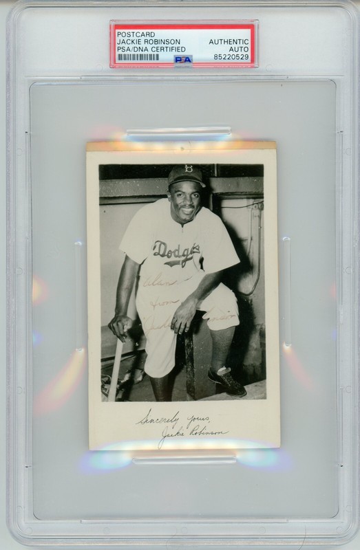 Jackie Robinson ~ Signed Autographed 1950-56 J.J.K Copyart Postcard ~ PSA DNA