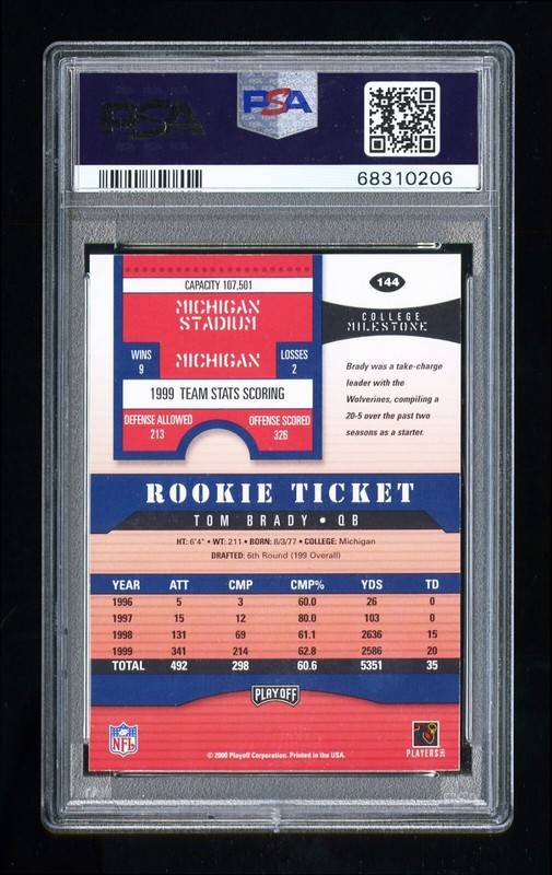 2000 PLAYOFF CONTENDERS #144 TOM BRADY AUTO ROOKIE TICKET AUTHENTIC ~ PSA/DNA 10 view 2