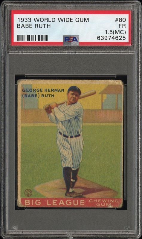 BABE RUTH 1933 WORLD WIDE GUM #80 PSA 1.5 MC FAIR Big League Chewing NY YANKEES view 2