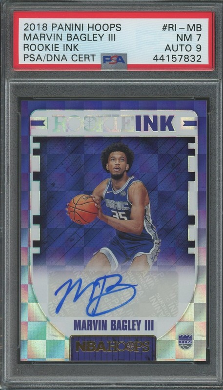 2018 PANINI HOOPS ROOKIE INK RI-MB MARVIN BAGLEY III PSA 7 AUTO 9