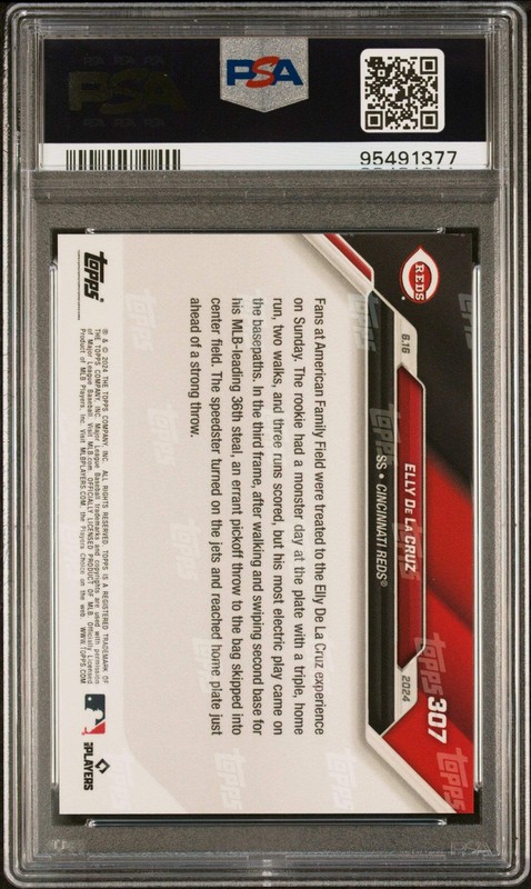 Graded 2024 Topps Now Elly De La Cruz #307 Rookie RC Baseball Card PSA 10 Gem view 2