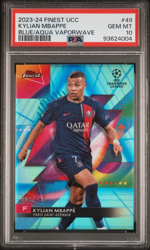 Graded 2023 Topps Finest Kylian Mbappe #49 Blue/Aqua #/250 Soccer Card PSA 10