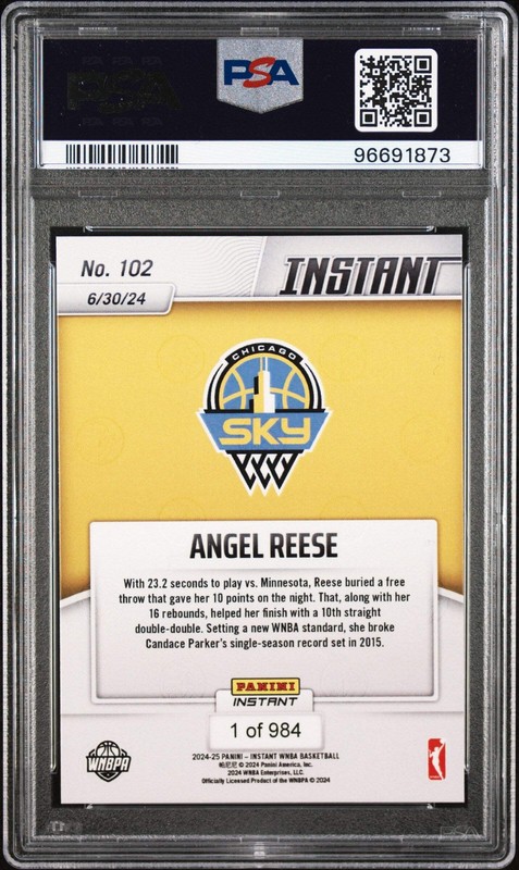 Graded 2024 Panini Instant WNBA Angel Reese #102 Rookie Basketball Card PSA 10 view 2