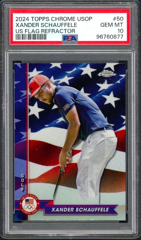 2024 Topps Chrome US Olympic Xander Schauffele Flag Refractor #1/76 PSA 10 1st