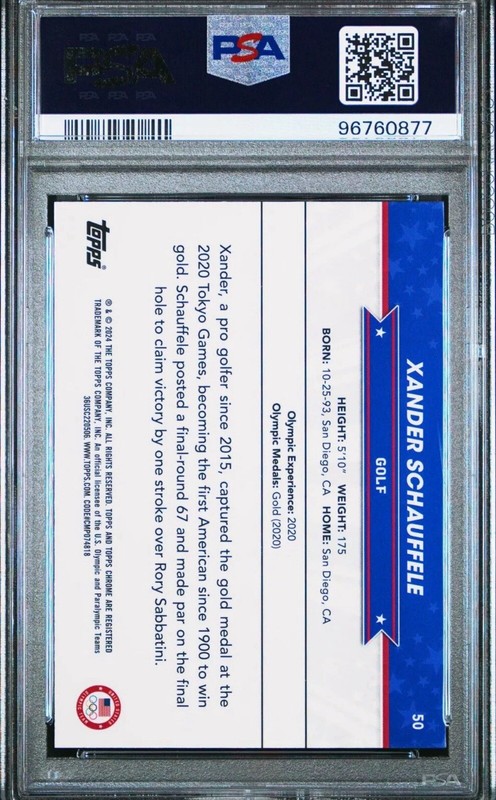 2024 Topps Chrome US Olympic Xander Schauffele Flag Refractor #1/76 PSA 10 1st view 2