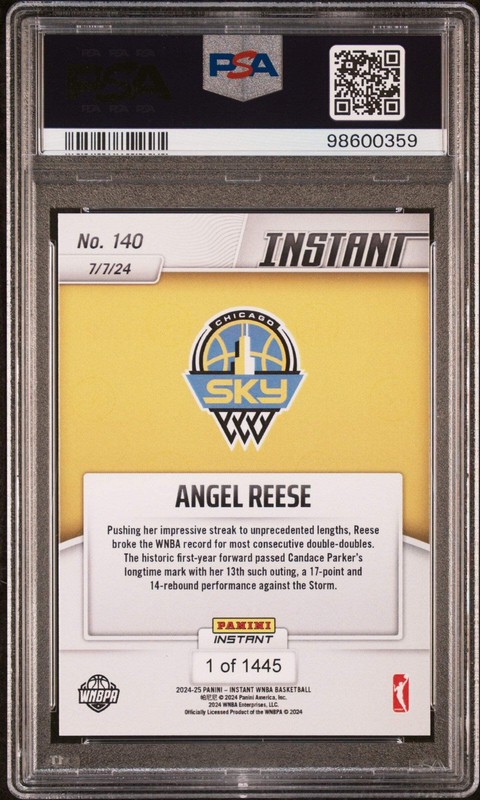Graded 2024 Panini Instant WNBA Angel Reese #140 Rookie Basketball Card PSA 10 view 2