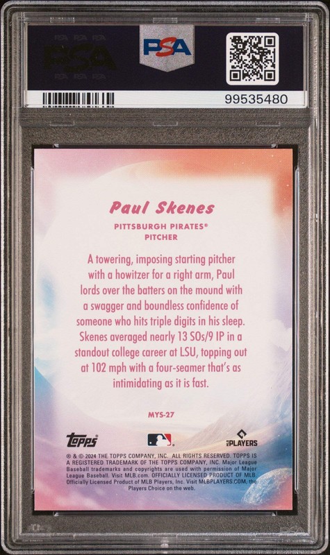 Graded 2024 Topps Update Paul Skenes #MYS27 Mystical Rookie Baseball Card PSA 10 view 2