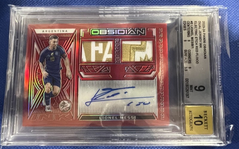 2023-24 Obsidian Dual Jersey Ink Red Flood LIONEL MESSI DJ-LM Auto 1/1 BGS 9/10