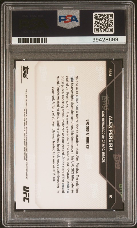 2024 Topps Now UFC #12 Alex Pereira KO Jiri Prochazka PSA 10 Gem Mint view 2
