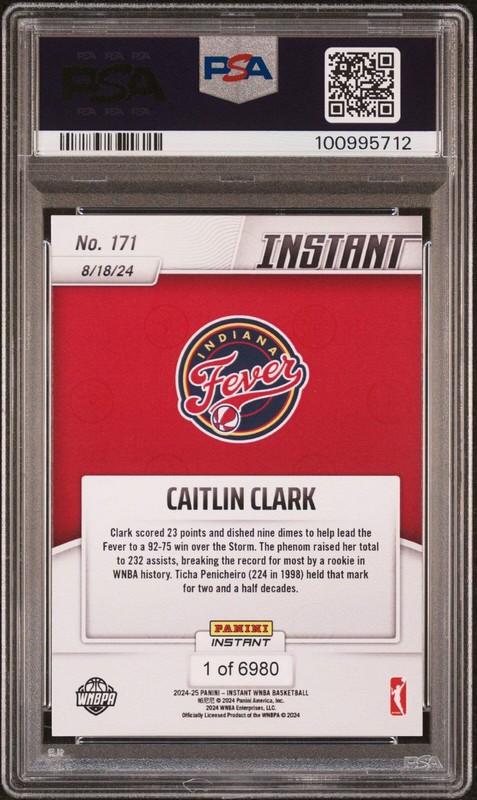 Graded 2024 Panini Instant WNBA Caitlin Clark #171 Rookie Basketball Card PSA 10 view 2