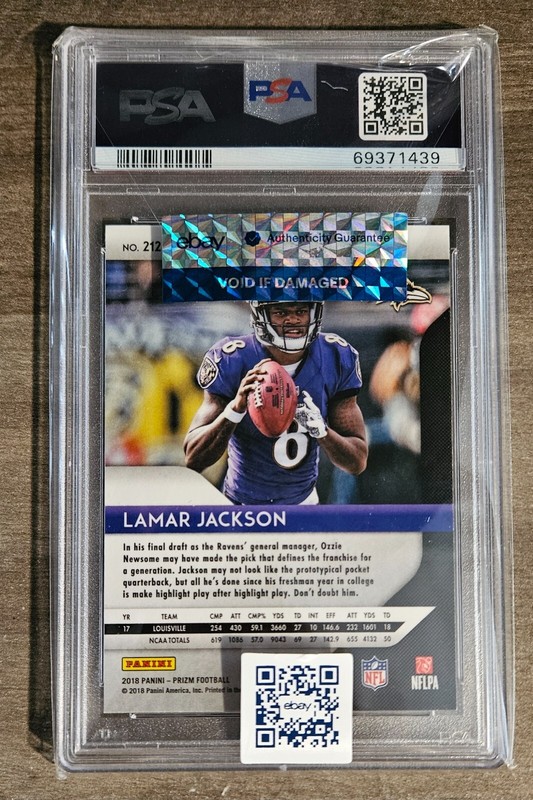 2018 Panini Prizm Lamar Jackson Rookie #212 PSA 10 GEM MINT Baltimore Ravens view 2
