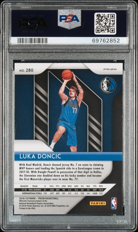 PSA/DNA LUKA DONCIC Signed 2018-19 PANINI SILVER PRIZM CARD RC #280 ROOKIE AUTO view 2