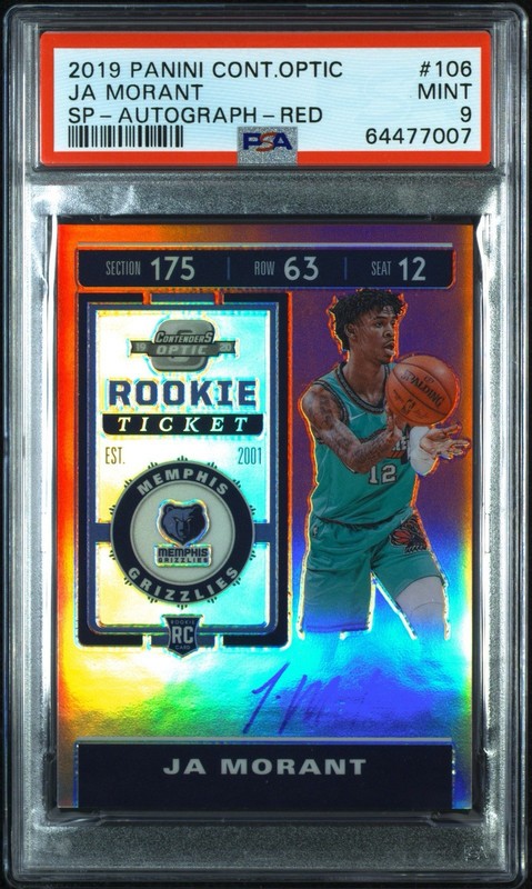 2019-20 Contenders Optic Ja Morant Red Prizm Rookie Auto RC #/149 PSA 9