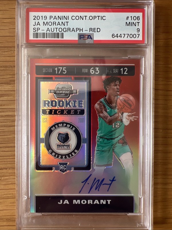 2019-20 Contenders Optic Ja Morant Red Prizm Rookie Auto RC #/149 PSA 9 view 2