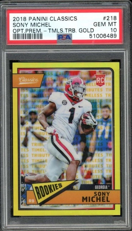 SONY MICHEL RC 2018 Panini Classics Timeless Tributes Gold /65 PSA 10 UGA | Pats
