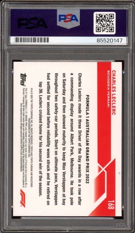 2023 Topps Chrome F1 #168 Charles Leclerc Orange Wave Refractor /25 PSA AUTO view 2