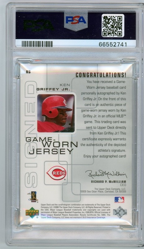2000 UD Pros & Prospects Ken Griffey Jr. Auto Patch Psa 9 Auto 10 Game Worn #KG view 2