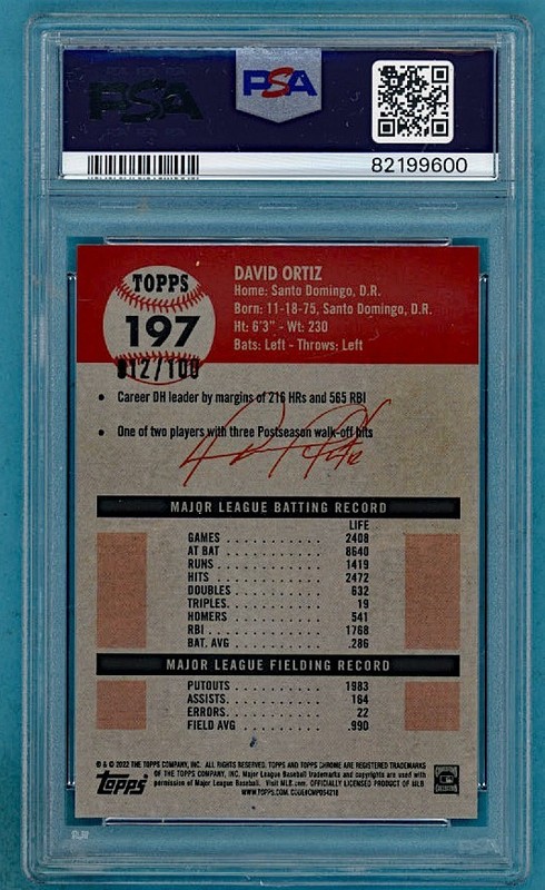 2022 Topps Chrome Platinum Ann David Ortiz Toile Cream Atomic Ref/100#187 PSA 10 view 2