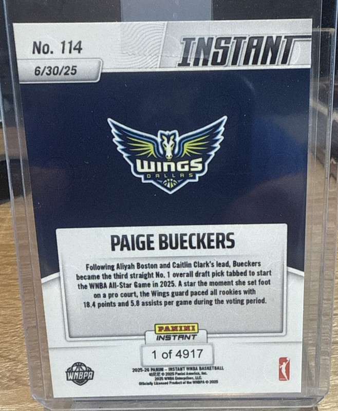 Paige Bueckers 2025 Panini Instant #114 RC Wings All-Star Starter PR:4917 view 2