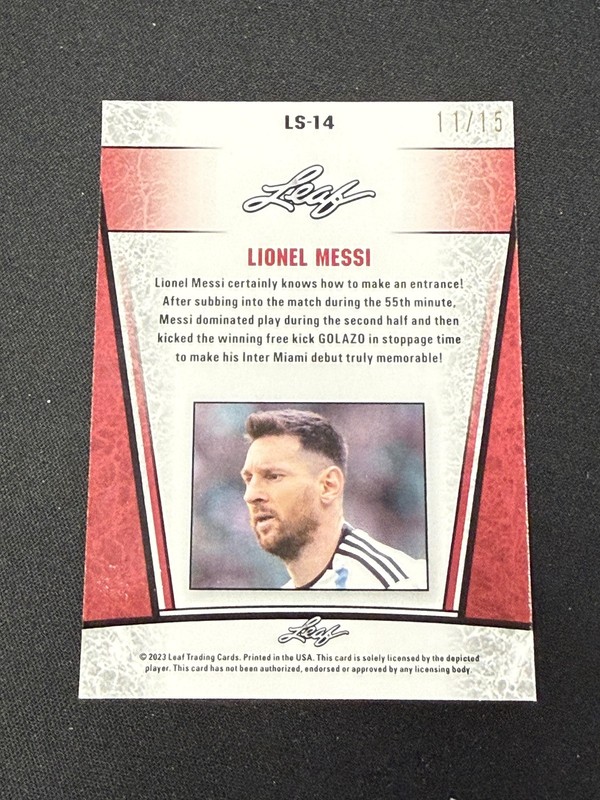 Lionel Messi 2024 Leaf Metal Legend Purple /15 RC Argentina view 2