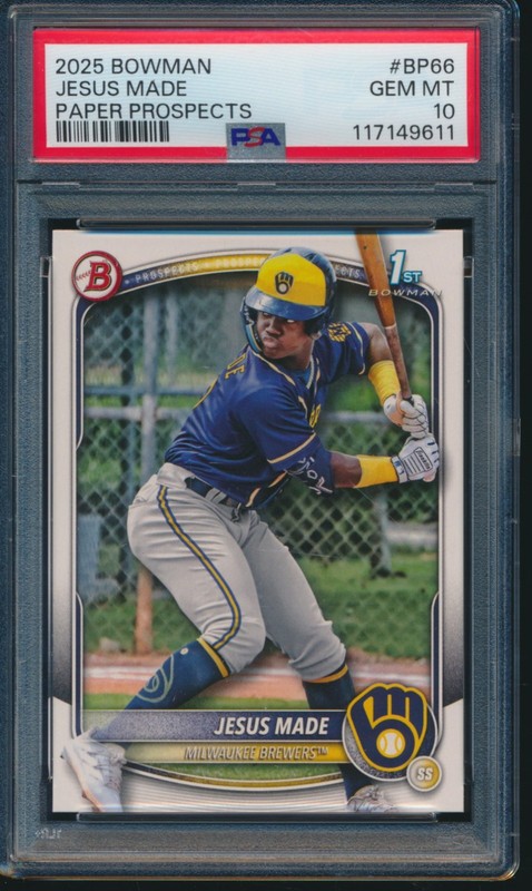 PSA 10 JESUS MADE 1st 2025 Bowman Paper Prospects BREWERS Rookie RC GEM MINT