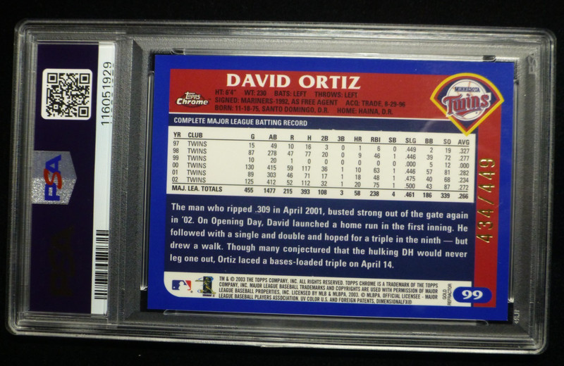 2003 Topps Chrome David Ortiz #99 Gold Refractor PSA 8 NM-MT view 2