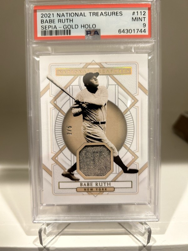 BABE RUTH 2021 GAME USED WORN JERSEY MATERIAL MEMORABILIA FABRIC 2/5 PATCH PSA 9 view 2
