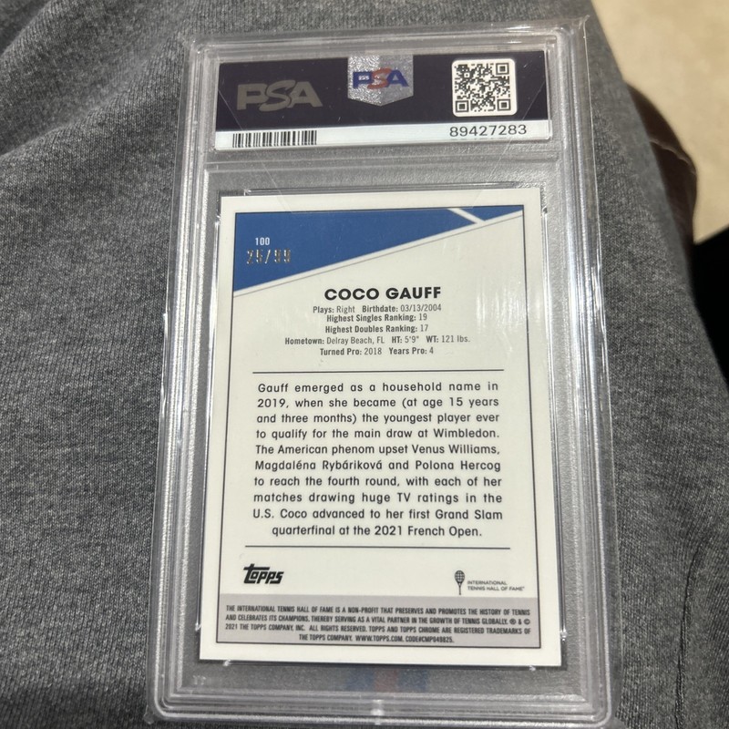 2021 Topps Chrome Blue Refractor #100 Coco Gauff RC #25/99 PSA 9 view 2