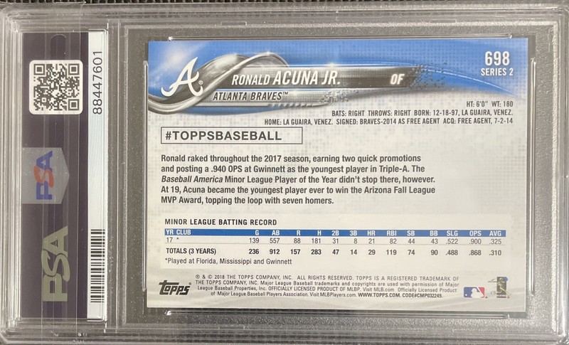 RONALD ACUNA JR. ROOKIE PSA Error 2018 Topps Update At-Bat RC #US250 PSA 10 ⚾️🏆 view 2