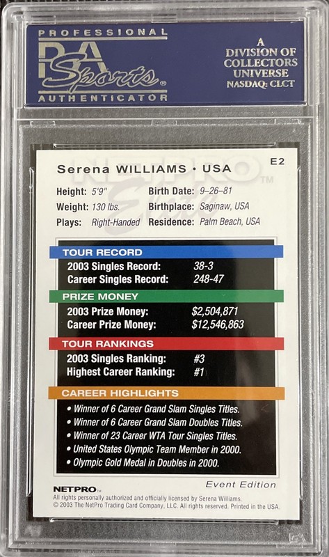 SERENA WILLIAMS RC PSA 10 2003 Netpro Elite Event Edition #E2 🎾GOAT🏆🌟 view 2