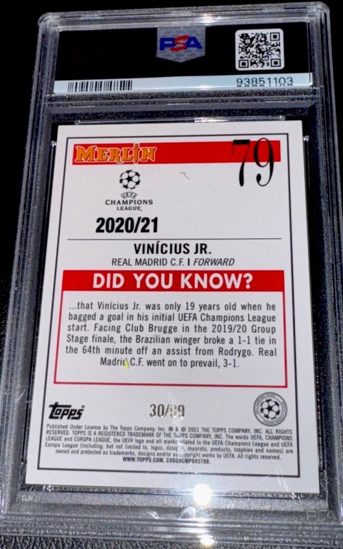 Vinicius Vini Jr 2020 Merlin Green Refractor /99 PSA 9! # 79 Topps Chrome UCL!! view 2