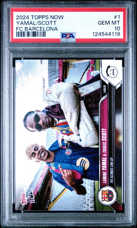 Graded 2024 Topps Now Lamine Yamal/Travis Scott #1 Barcelona Soccer Card PSA 10