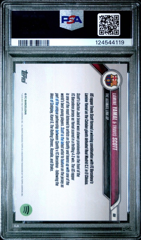 Graded 2024 Topps Now Lamine Yamal/Travis Scott #1 Barcelona Soccer Card PSA 10 view 2