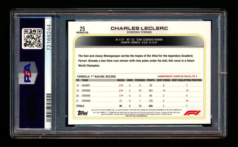 2022 Topps Chrome F1 #25 Charles Leclerc Refractor Portrait PSA 10 view 2