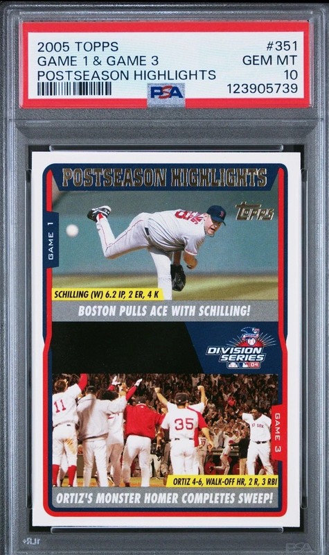 DAVID ORTIZ CURT SCHILLING 2005 TOPPS Postseason Highlights #351 PSA 10🏆🔴🧦