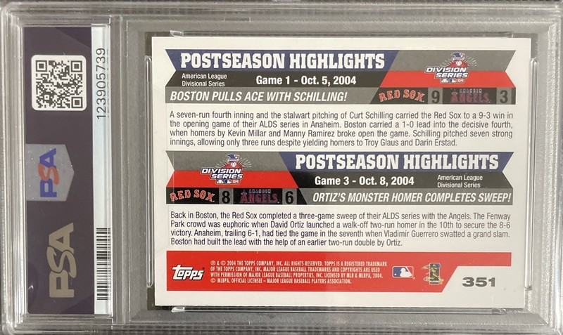 DAVID ORTIZ CURT SCHILLING 2005 TOPPS Postseason Highlights #351 PSA 10🏆🔴🧦 view 2