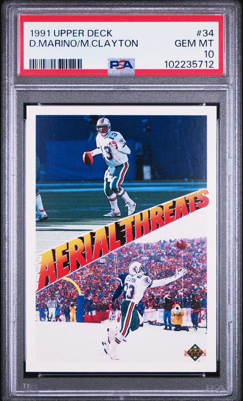 DAN MARINO & MARK CLAYTON 1991 Upper Deck #34 HOF PSA 10 Miami Dolphins🏈🐬