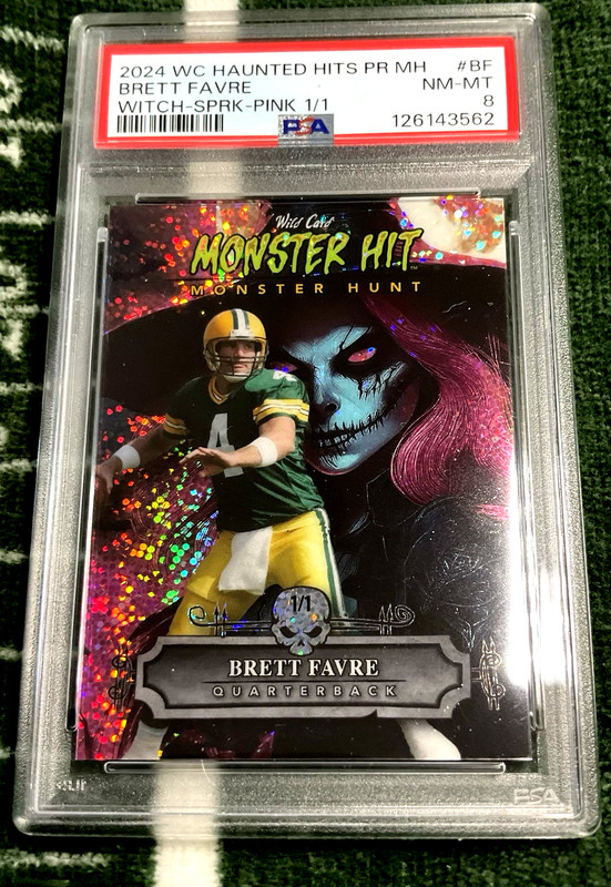 2024 WILD CARD HAUNTED HITS MONSTER HIT 1/1 PSA 8 BRETT FAVRE WITCH-SPRK PINK BF