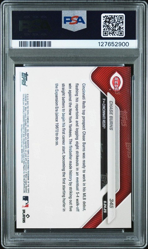 Graded 2025 Topps Now Chase Burns #345 Rookie RC Baseball Card PSA 10 Gem Mint view 2