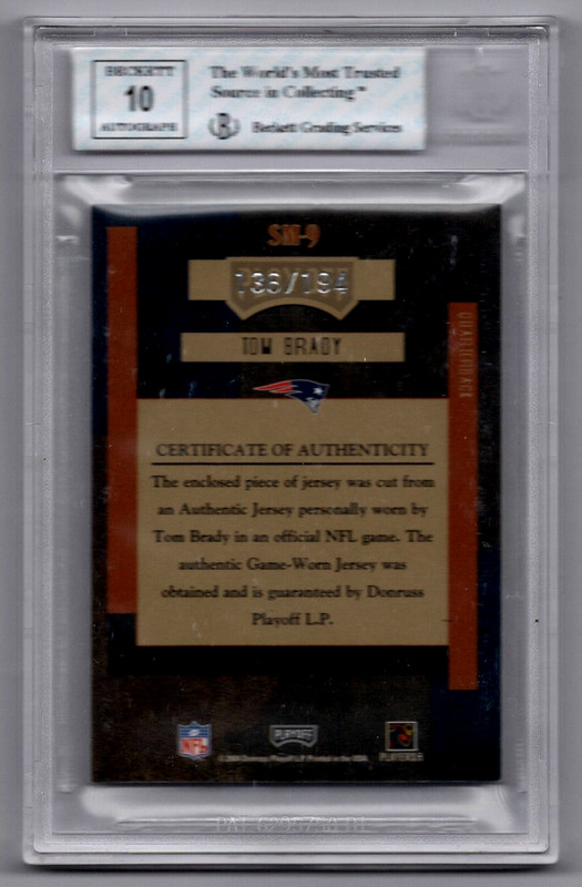TOM BRADY 2004 PLAYOFF SIGNATURE MATERIAL GAME USED SIGNED AUTO 10 BGS 7.5 CARD view 2