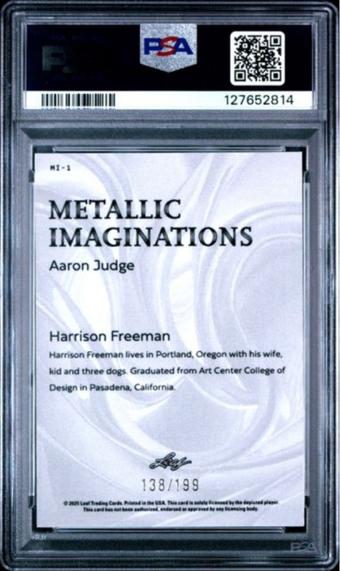 Graded 2025 Leaf Aaron Judge #MI1 Metallic Series 2 Red /199 Card PSA 10 Mint view 2