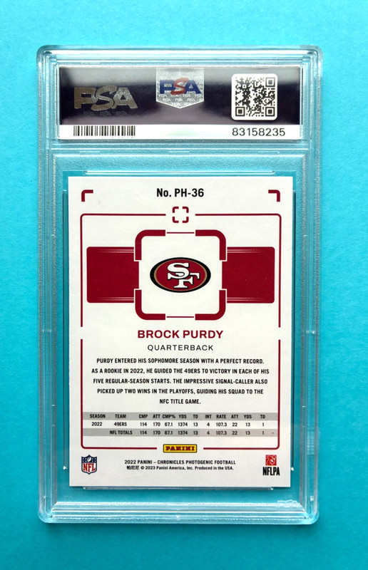Brock Purdy  2022 Panini Chronicles Photogenic RC #PH36 PSA Mint 9 49'rs view 2
