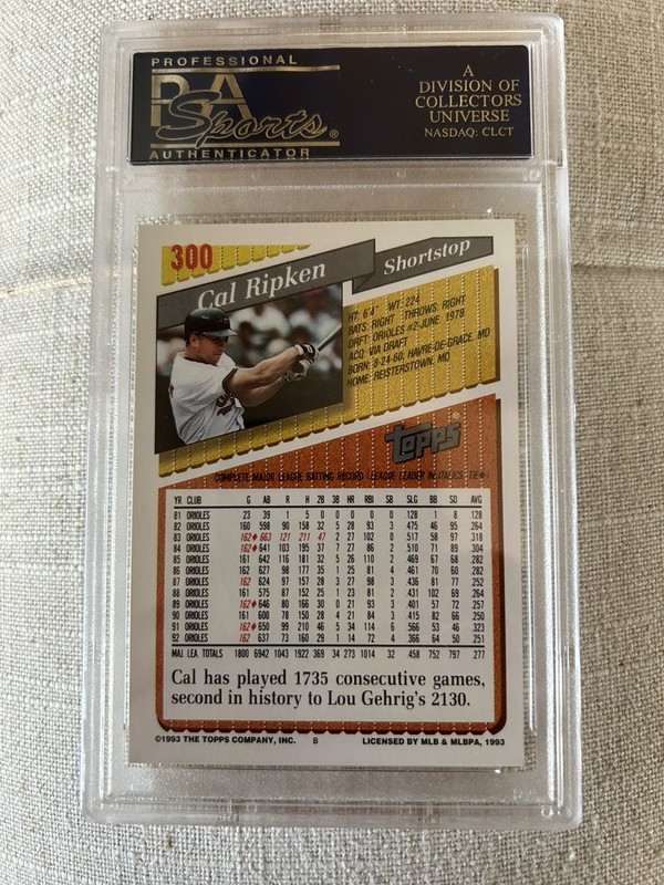 1993 Topps #300 Cal Ripken Jr PSA 9 HOF view 2