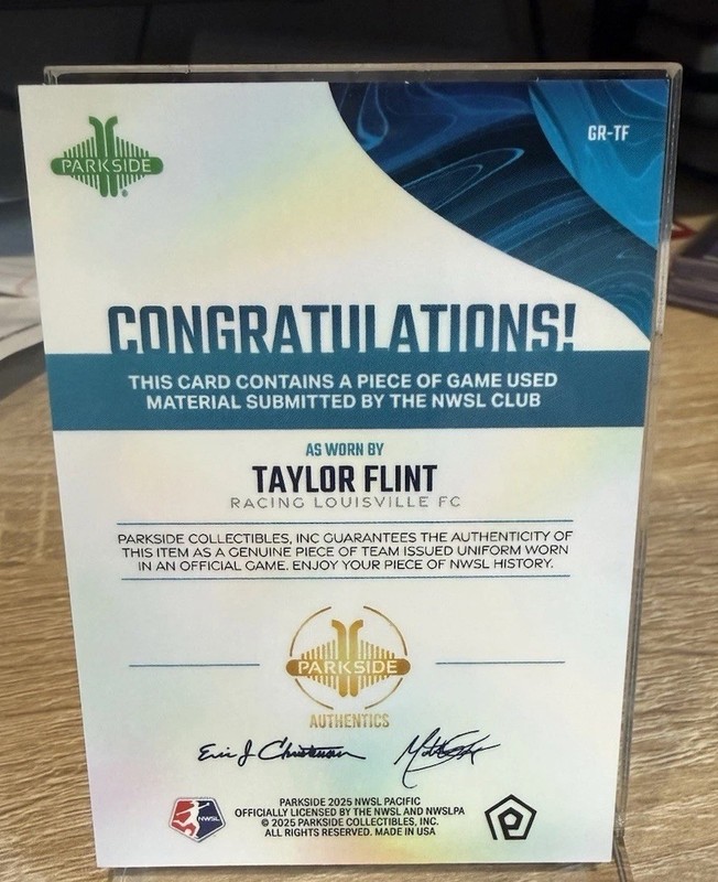 Taylor Flint 2025 Parkside NWSL Pacific GAME USED MATCH WORN Jersey Relic view 2